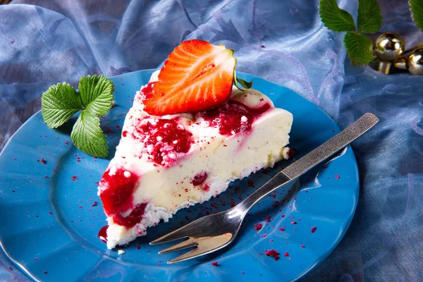 Beau Savoureux Gâteau Fromage Sans Cuisson Aux Fraises — Photo