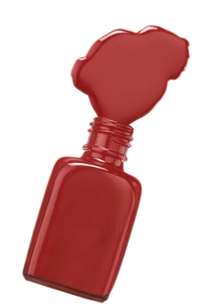 Rote Nagellackflasche Verschüttet Auf Weißem Hintergrund Steilpfad — Stockfoto