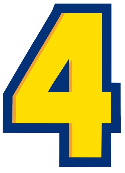 4番号黄色青い文字のイラストフォント — ストック写真