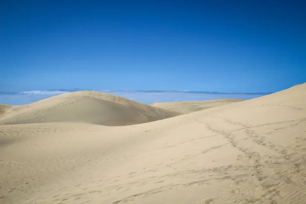 Pustynny Region Wydmami Pod Błękitnym Niebem — Zdjęcie stockowe