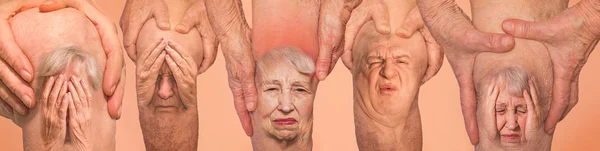 Hommes Femmes Âgés Tenant Genou Avec Douleur Collage Concept Douleur — Photo