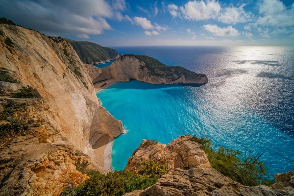 Lenyűgöző Kilátás Sziklák Hajótörés Cove Ban Nyár Zante Island Görögország — Stock Fotó