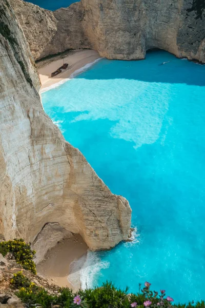 Vertikal Över Klipporna Nära Shipwreck Cove Sommaren Zante Island Grekland — Stockfoto