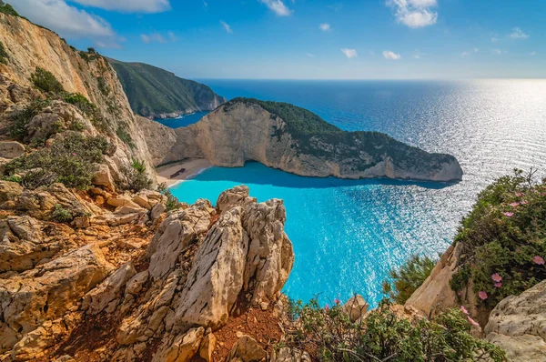 Lenyűgöző Kilátás Sziklák Hajótörés Cove Ban Nyár Zante Island Görögország — Stock Fotó