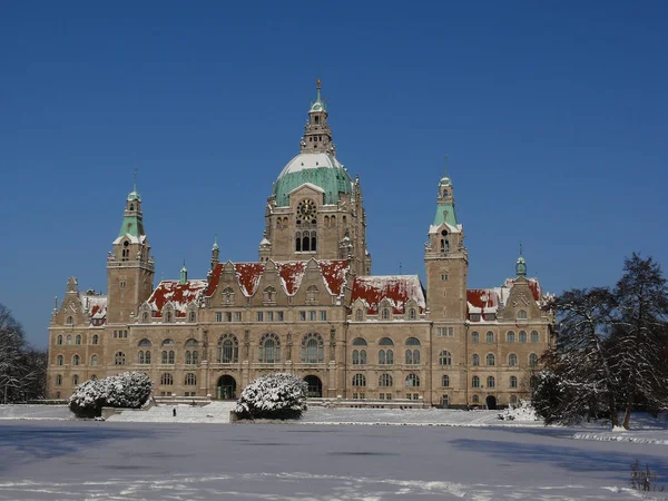 Inverno Hannover Com Nova Câmara Municipal — Fotografia de Stock