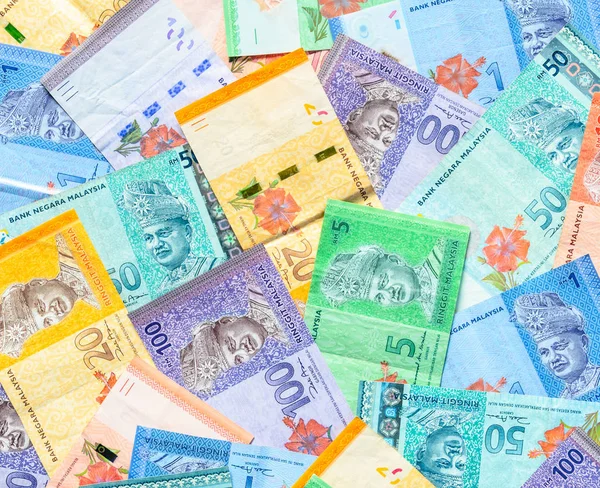 Malesia Valuta Sfondo Banconote Ringgit Malese Moneta Carta Uno Cinque — Foto Stock