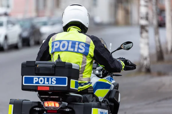 Шведський Поліцейський Мотоцикл Ззаду — стокове фото