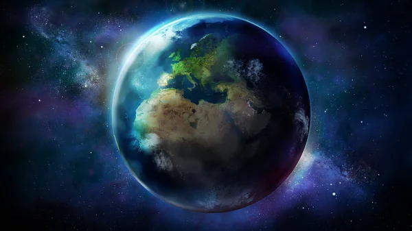Realistická Země Vesmíru Zobrazující Afriku Evropu Asii Den Polovině Zeměkoule — Stock fotografie