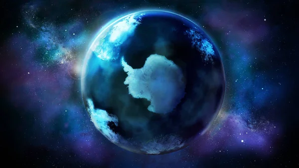 Realistická Země Vesmíru Ukazující Antarktidu Den Polovině Zeměkoule — Stock fotografie