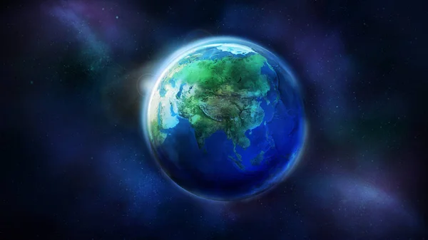 Realistyczna Ziemia Kosmosu Ukazująca Azję Dzień Połowy Globu — Zdjęcie stockowe