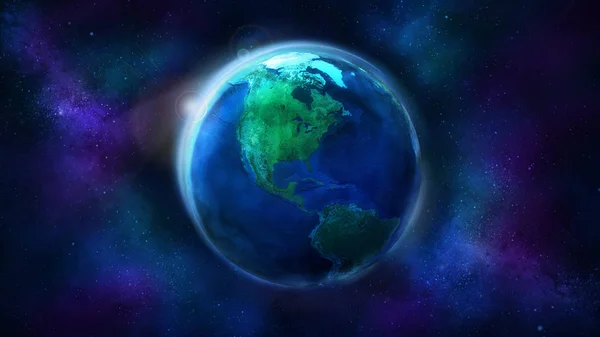Realistická Země Vesmíru Ukazující Severní Jižní Ameriku Den Polovině Zeměkoule — Stock fotografie