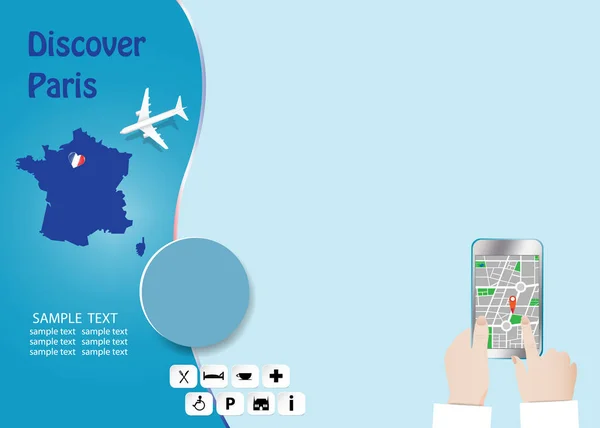 Fransa Haritası Üzerinde Uçan Uçak Ile Paris Kavramını Keşfedin Turist — Stok fotoğraf