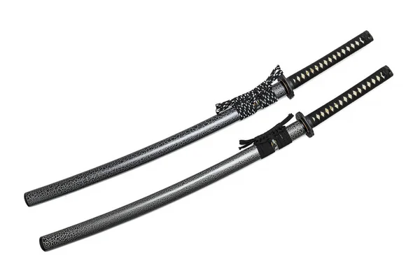 Espadas Japonesas Vaina Con Cordón Negro Bicolor Aislado Fondo Blanco — Foto de Stock