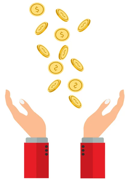 Zlaté Mince Peníze Ruce Získat Ilustrace Prosperita — Stock fotografie