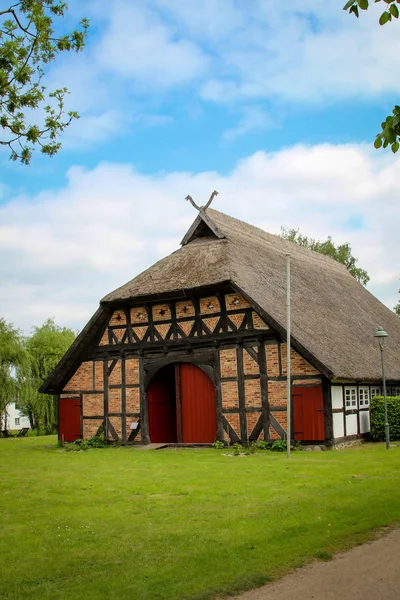 Antigua Caña Paja Granja Norte Alemania — Foto de Stock