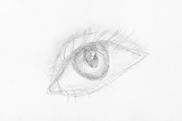 用铅笔在白纸上绘制的人类眼的素描 — 图库照片