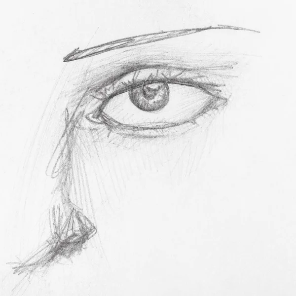 Detail Face Eye Hand Drawn Black Pencil White Paper — Stock Photo, Image