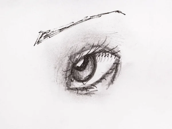 Эскиз Глаза Человека Нарисованный Черным Карандашом Чернилами Белой Бумаге — стоковое фото