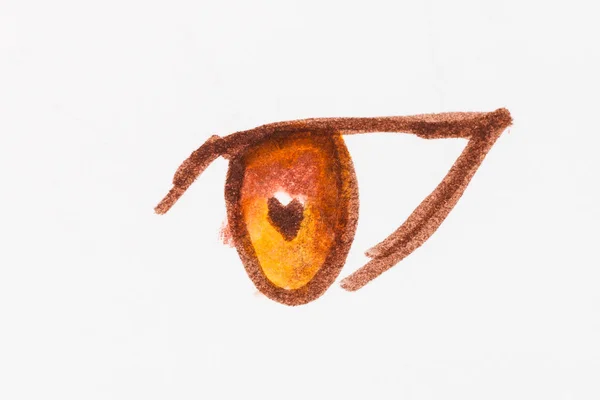 Menschliches Gelbes Auge Von Hand Mit Filzstiften Auf Weißem Papier — Stockfoto