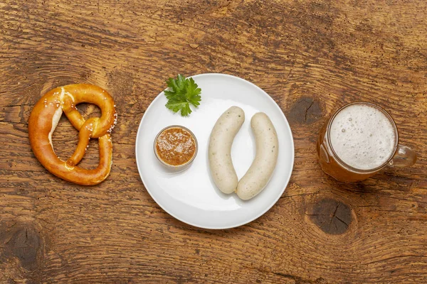 Salchicha Blanca Bavariana Con Pretzel — Foto de Stock