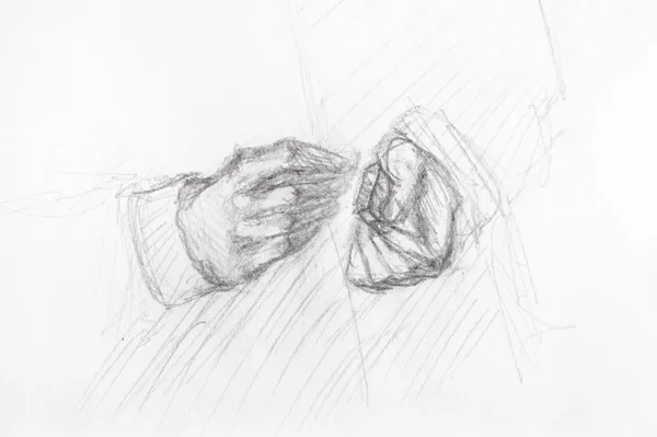 Sketch Gesture Hands Old Man Close Hand Drawn Black Ink — Stock Photo, Image