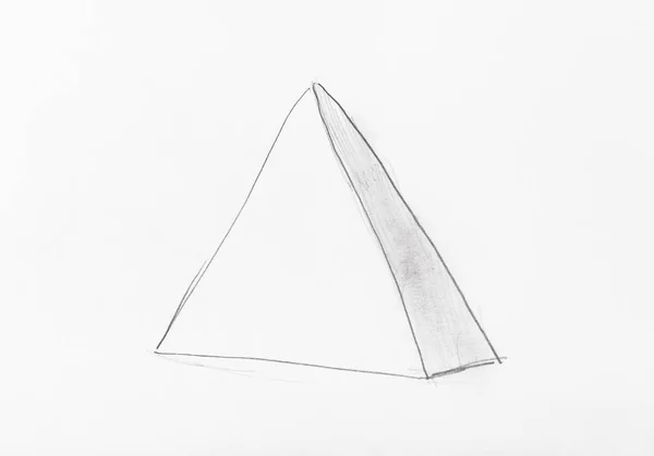 Эскиз Геометрической Фигуры Пирамиды Нарисованной Черным Карандашом Белой Бумаге — стоковое фото