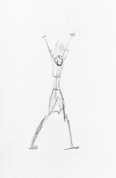 Skizze Einer Anthropomorphen Figur Mit Erhobenen Händen Von Schwarzem Bleistift — Stockfoto