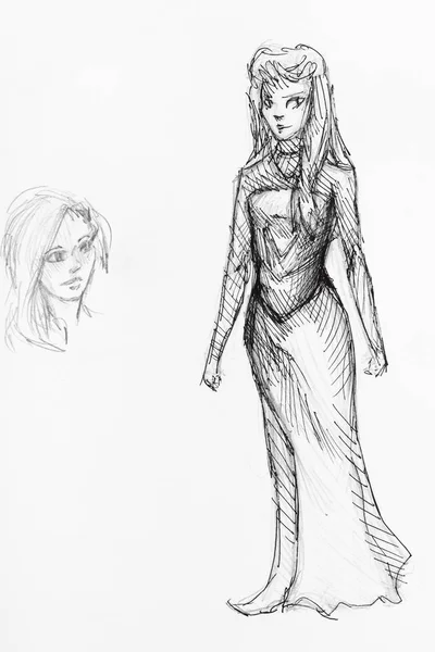 Croquis Fille Costume Cosplay Elfe Tête Dessinée Main Par Crayon — Photo