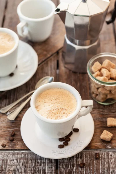 Cups Fresh Coffee Brown Sugar Cubes — Stok Foto
