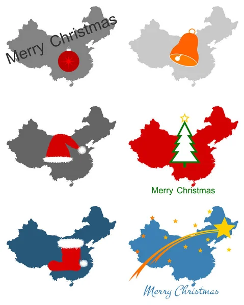 Karten Von China Mit Weihnachtssymbolen — 图库照片