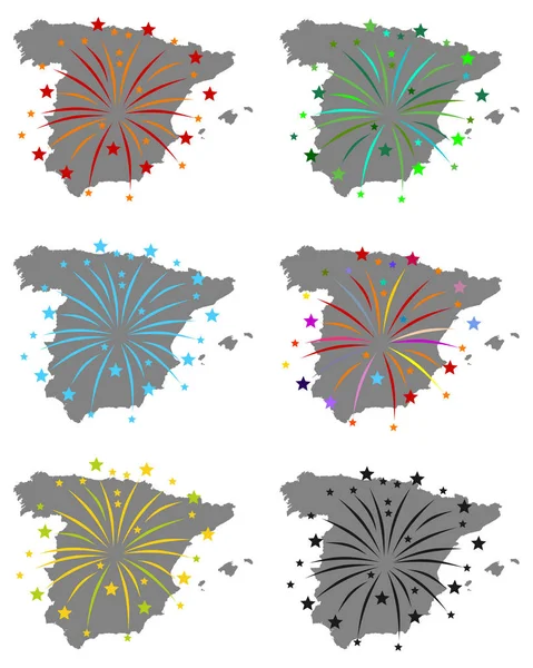 Karten Von Spanien Mit Feuerwerk — Stockfoto