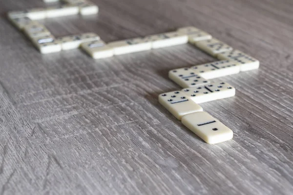 Las Piezas Del Juego Dominó Mesa Madera — Foto de Stock