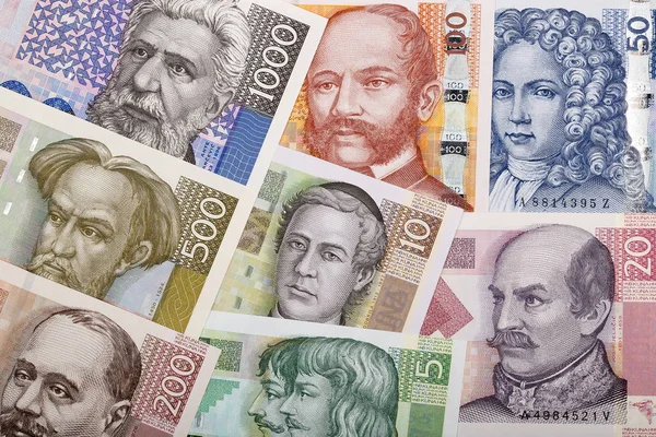 Volledige Set Van Kroatisch Geld Een Zakelijke Achtergrond — Stockfoto