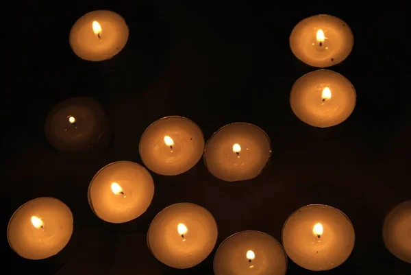 Candles Flame Close Black Background — Stock Photo, Image