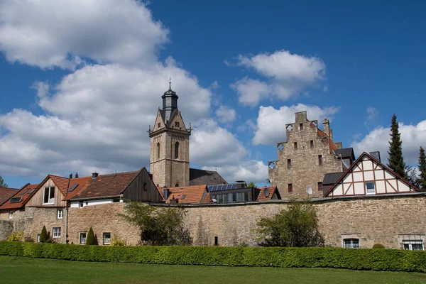聖キリアン教会とドイツの都市コルバッハからの古い要塞 — ストック写真