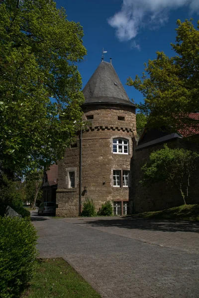 Turm Der Alten Stadtmauer Namens Wollweberturm Korbach — Stockfoto