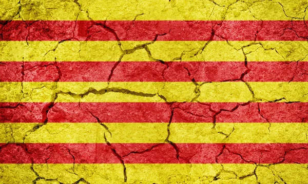 Catalonia Flag Autonomous Community Spain Dry Earth Ground Texture Background — Stock Photo, Image