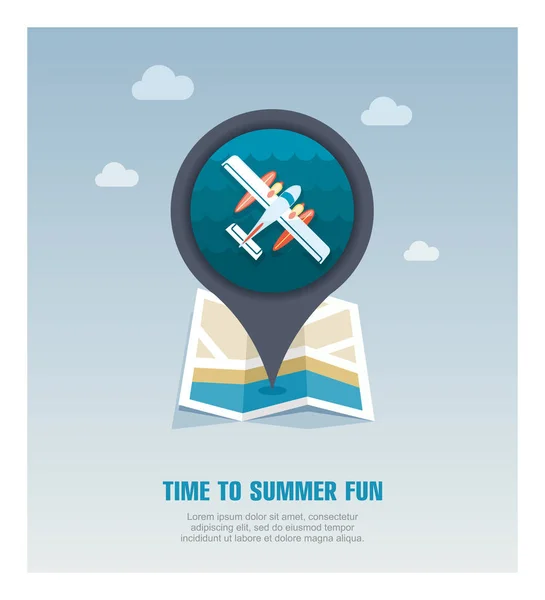 水上飞机矢量图钉地图图标 旅游地图的指针 夏季地图标记 Eps — 图库照片