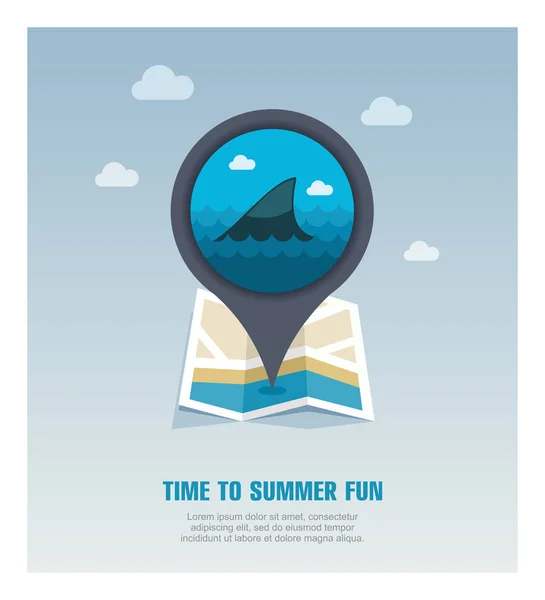 シャーク フィン ベクトル マップ アイコン ビーチ地図のポインター 夏マップ マーカー Eps — ストック写真