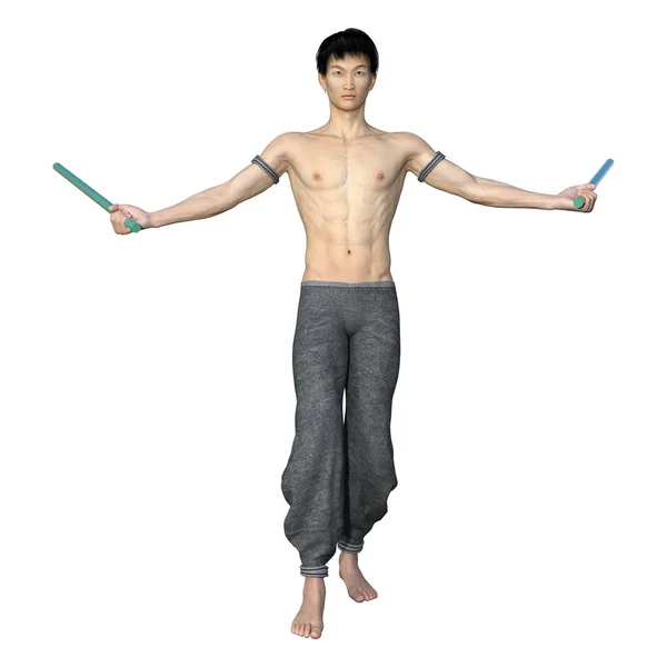 一个年轻亚洲男子在白色背景上被隔离的3D渲染 — 图库照片