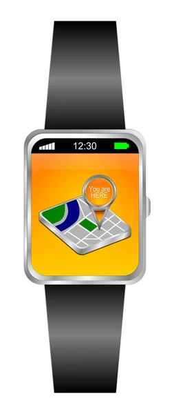 Smartwatch Avec Orange Vous Êtes Ici Pointeur Carte Sur Bureau — Photo