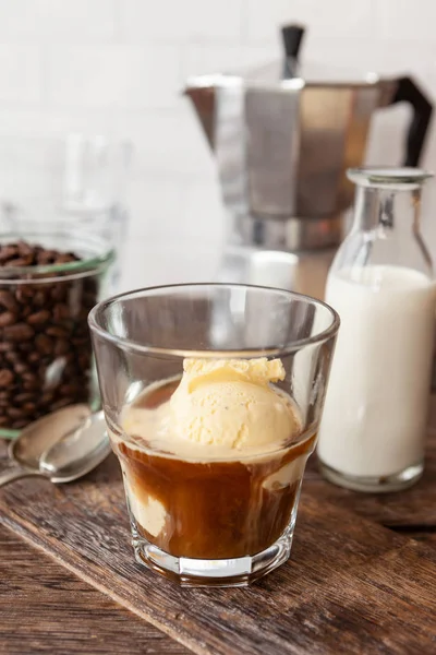 Café Helado Con Cucharadas Helado Vainilla — Foto de Stock