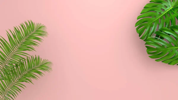 Realistische Palmenblätter Auf Lebendigem Korallenhintergrund Für Kosmetikwerbung Oder Modeillustration Tropischen — Stockfoto