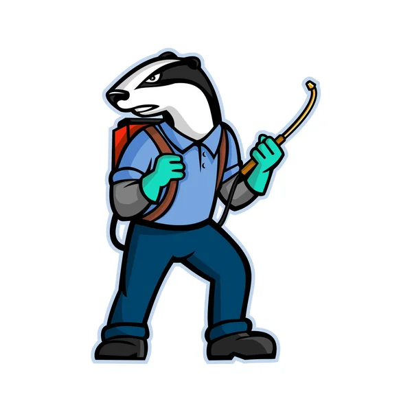Mascot Icon Illustration Badger Who Pest Control Exterminator Carrying Pressure — Stock Photo, Image