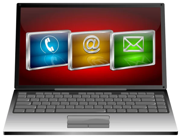 Laptop Met Drie Contact Knoppen Rode Desktop Illustratie — Stockfoto