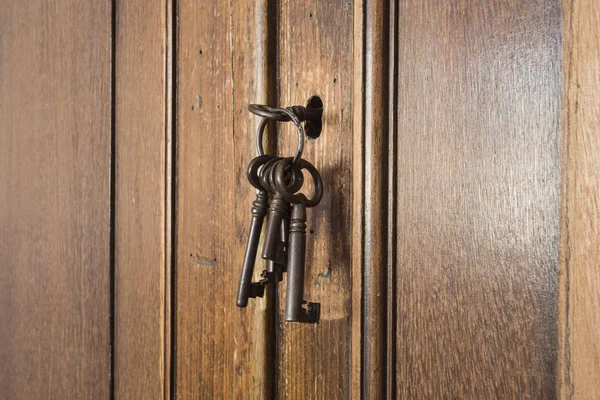 Old Rusty Keys Keyhole Old Antique Closet Vintage Design Close — Stock Photo, Image