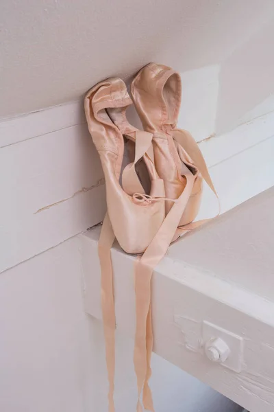 Scarpe Punta Ballerina Fondo Legno Ballerine Rosa Bellissime — Foto Stock