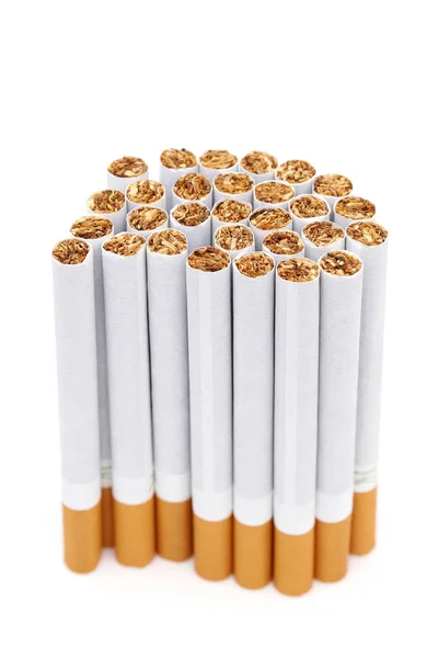 Mnoho Cigaret Stojící Bílém Pozadí — Stock fotografie