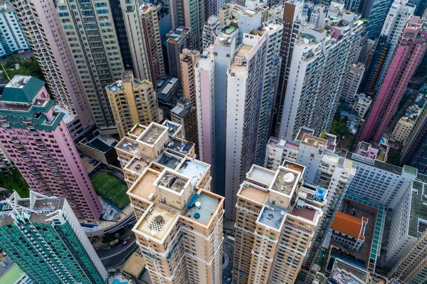 Central Hong Kong Abril 2019 Vuelo Con Drones Sobre Ciudad —  Fotos de Stock