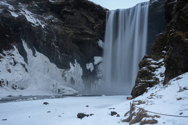 Güzel Skogafoss Soğuk Bir Kış Gününde Zlanda Avrupa — Stok fotoğraf